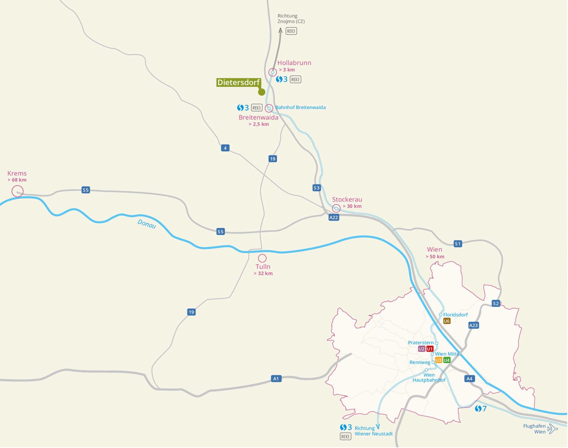 Lagekarte zeigt den Standort der neuen Mietwohnungen in Dietersdorf/Hollabrunn.